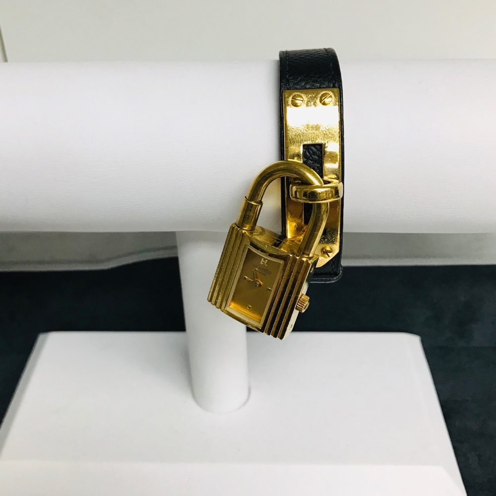 Vintage HERMES KELLY WATCH BLACK STRAP WITH CASE